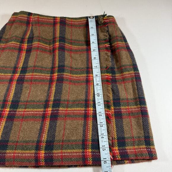 Vintage 90s GAP Wool Wrap Front Fringe Midi Plaid Blanket Skirt , Brown Wms 4 - Picture 11 of 12